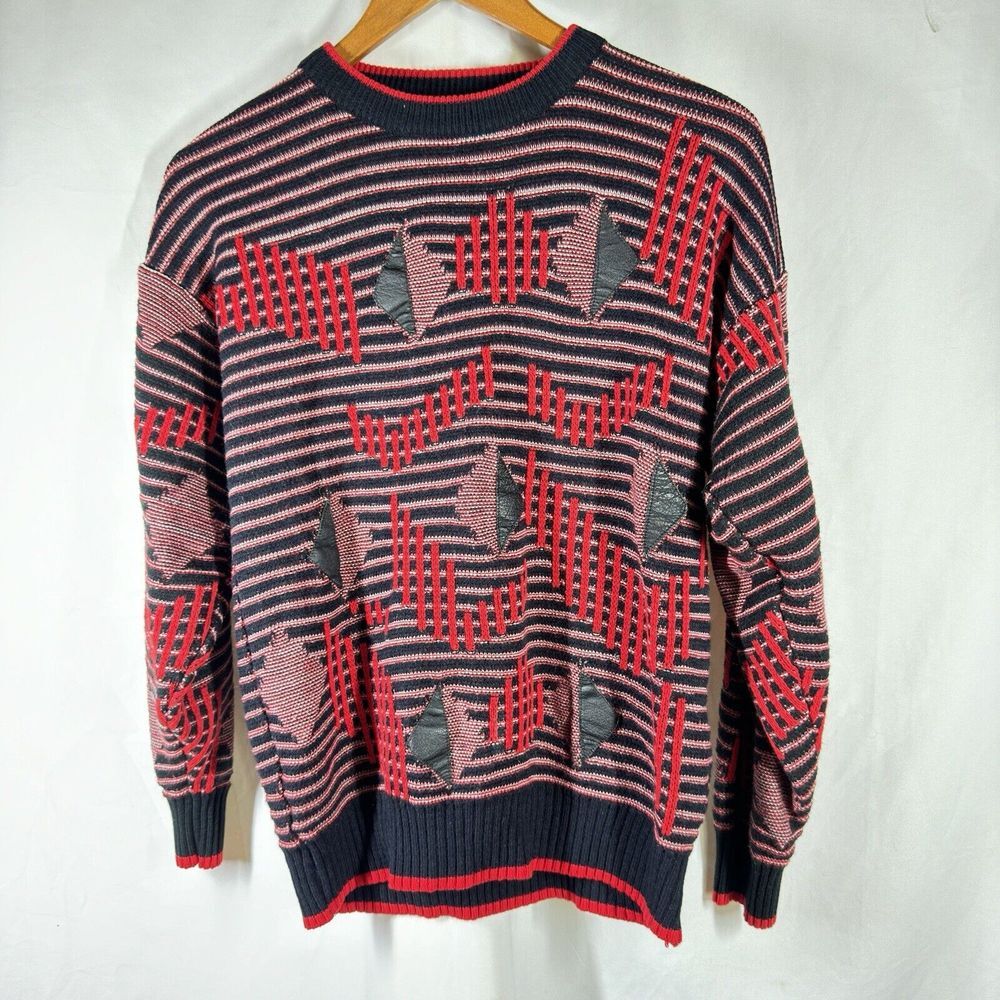 Vtg Alan Stuart Sweater Small Knit Zig Zag Stripe Abstract‎ Grandpa 80's